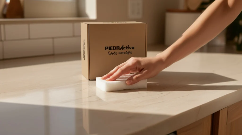 mantenimiento encimera de piedra, limpiador de encimera, limipador de encimera de piedra, Kit Piedractiva Stone Care para limpieza y cuidado de encimeras