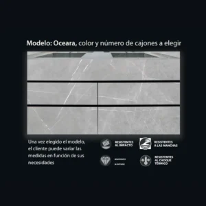 Mueble de baño en piedra sinterizada modelo Oceara fabricado a medida con acabado personalizable