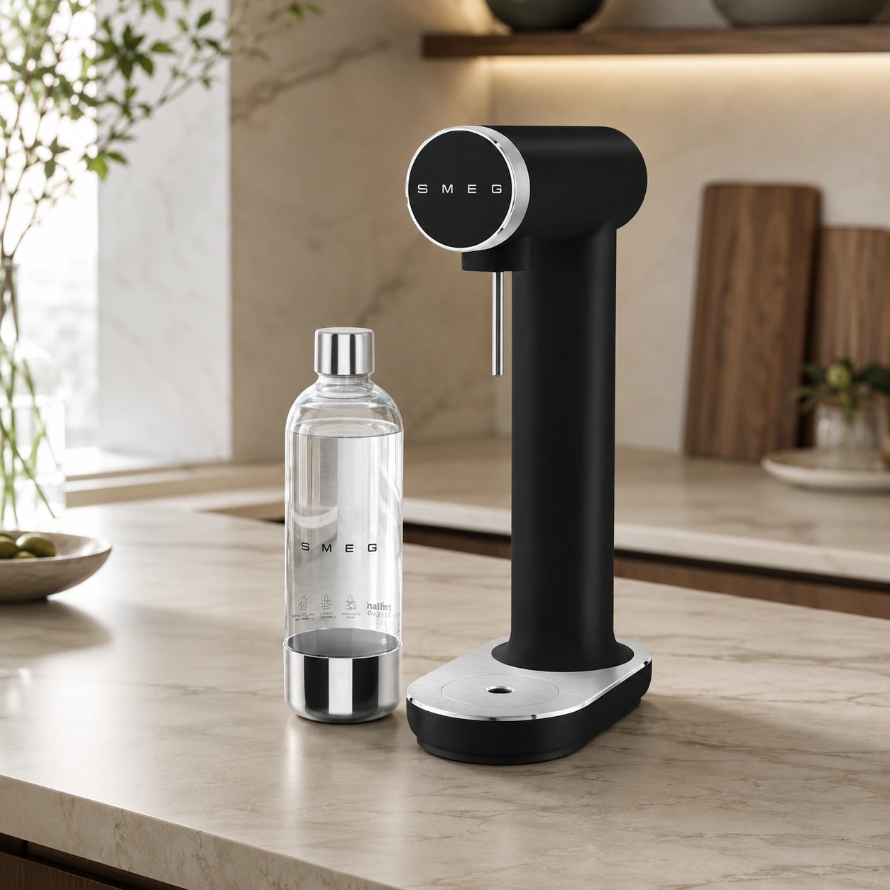 Gasificadora de agua Smeg SKC01 para preparar agua con gas en casa con botella Tritan y ajuste manual de carbonatación