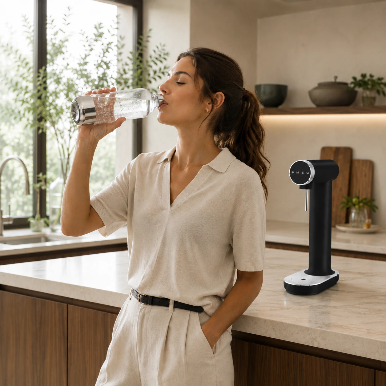 Gasificadora de agua Smeg SKC01 para preparar agua con gas en casa con botella Tritan y ajuste manual de carbonatación