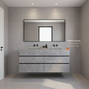 Mueble de baño en piedra sinterizada modelo Oceara