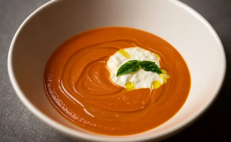 crema fría de tomate con burrata
